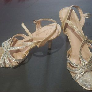 Women's Beige Jeweled High Heels - Sz 8.5